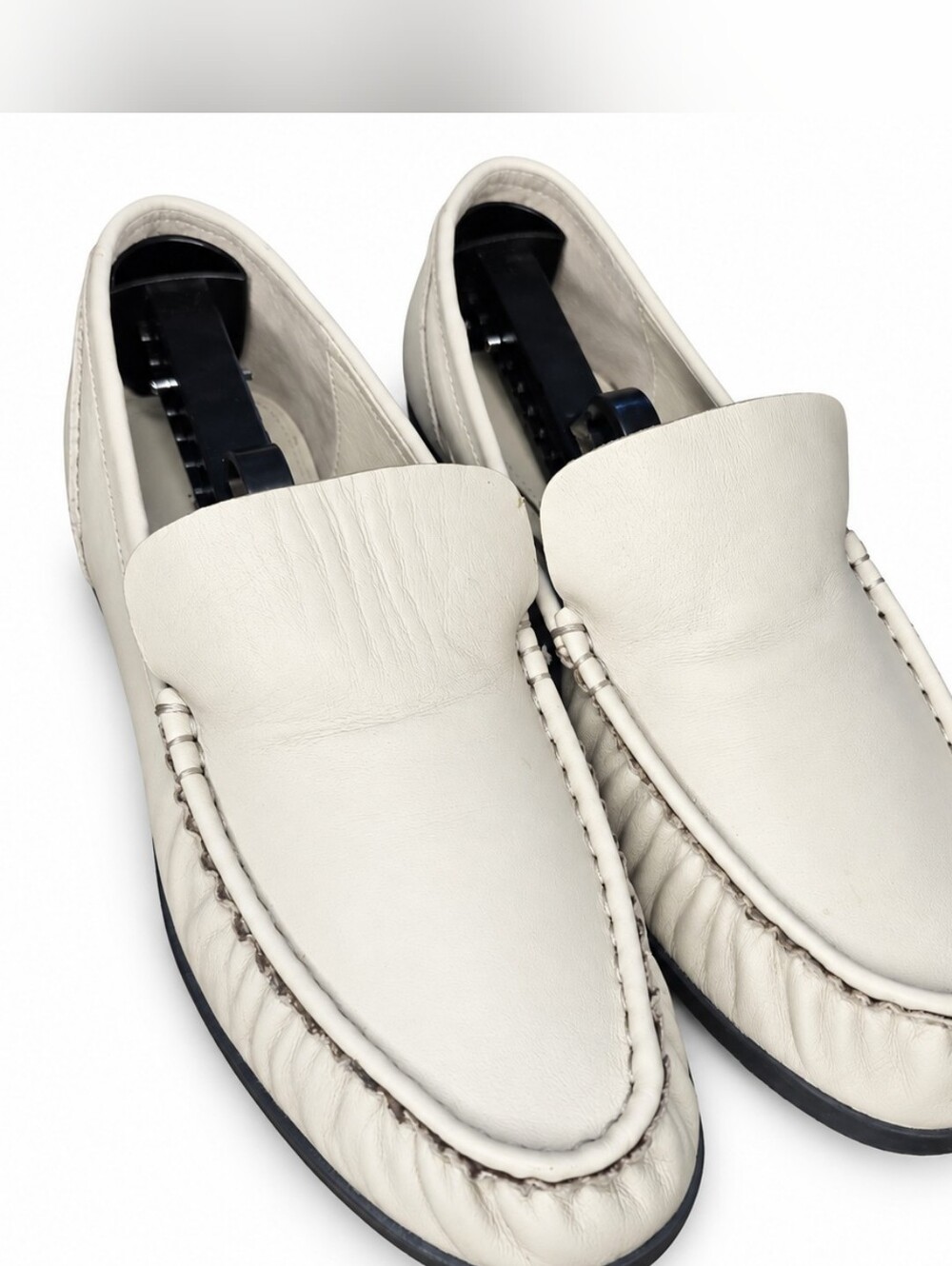 Zara Soft Leather Loafers Women 38 7.5 Cream Beige Moc Toe Quiet Luxury